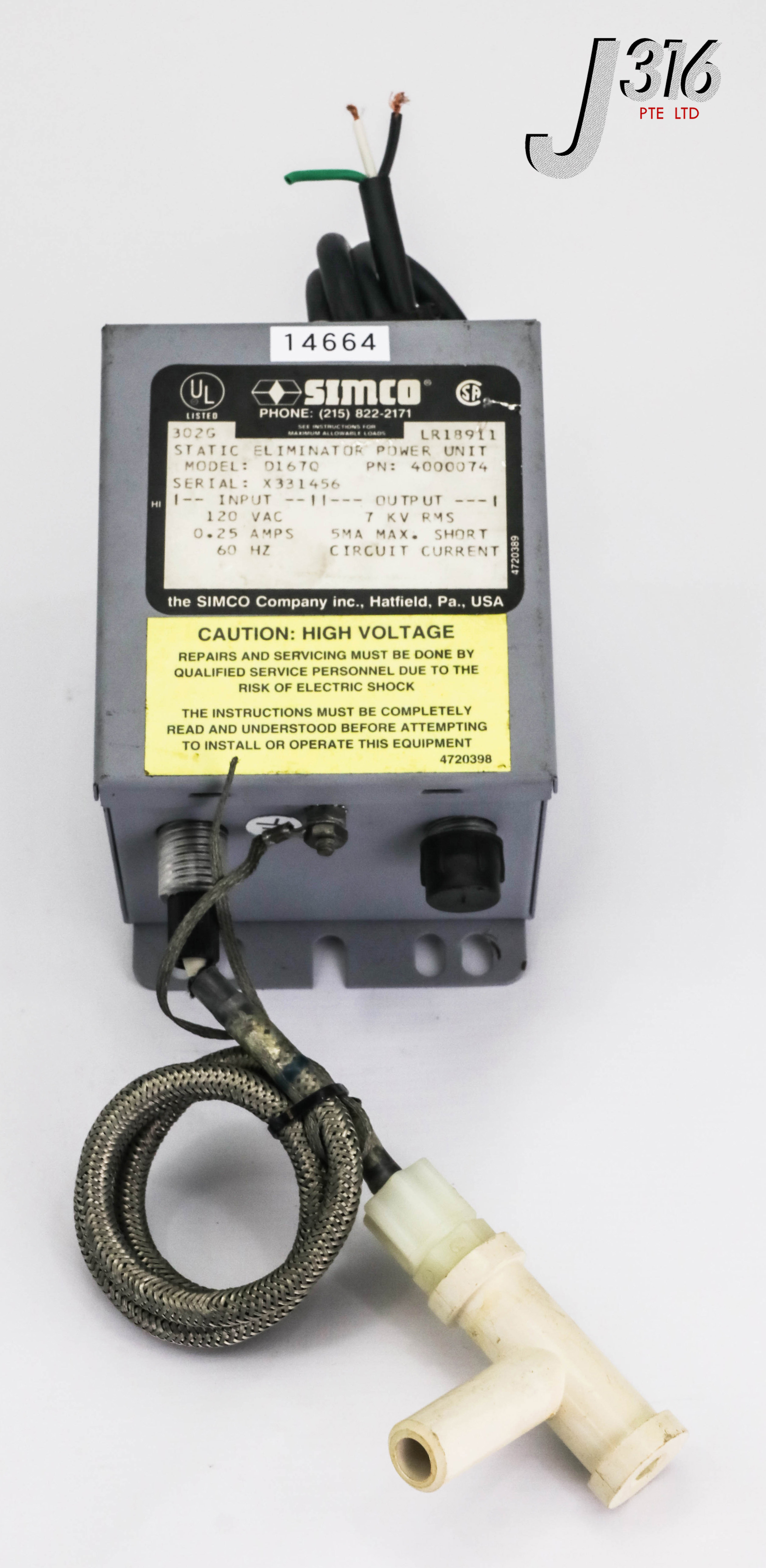 サンプル 14664 SIMCO STATIC ELIMINATOR POWER UNIT, 4000074, 120VAC 60HZ